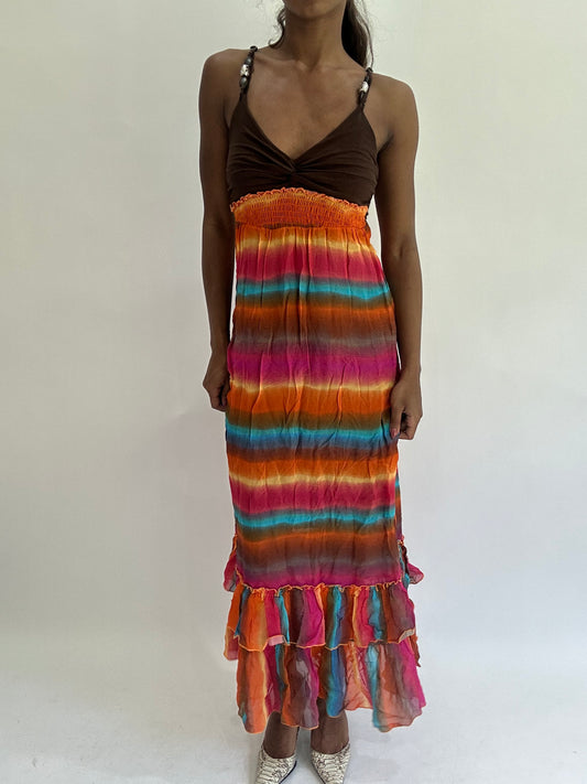 💚colourmaxxing drop | small brown striped maxi dress