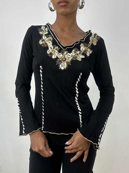 BEST PICKS | small black long sleeve top with embroidery details