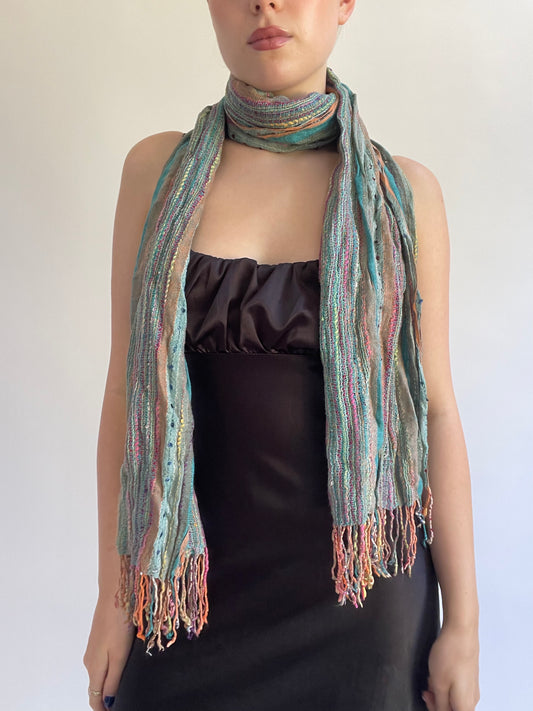 Y2K| multi coloured scarf with tassels