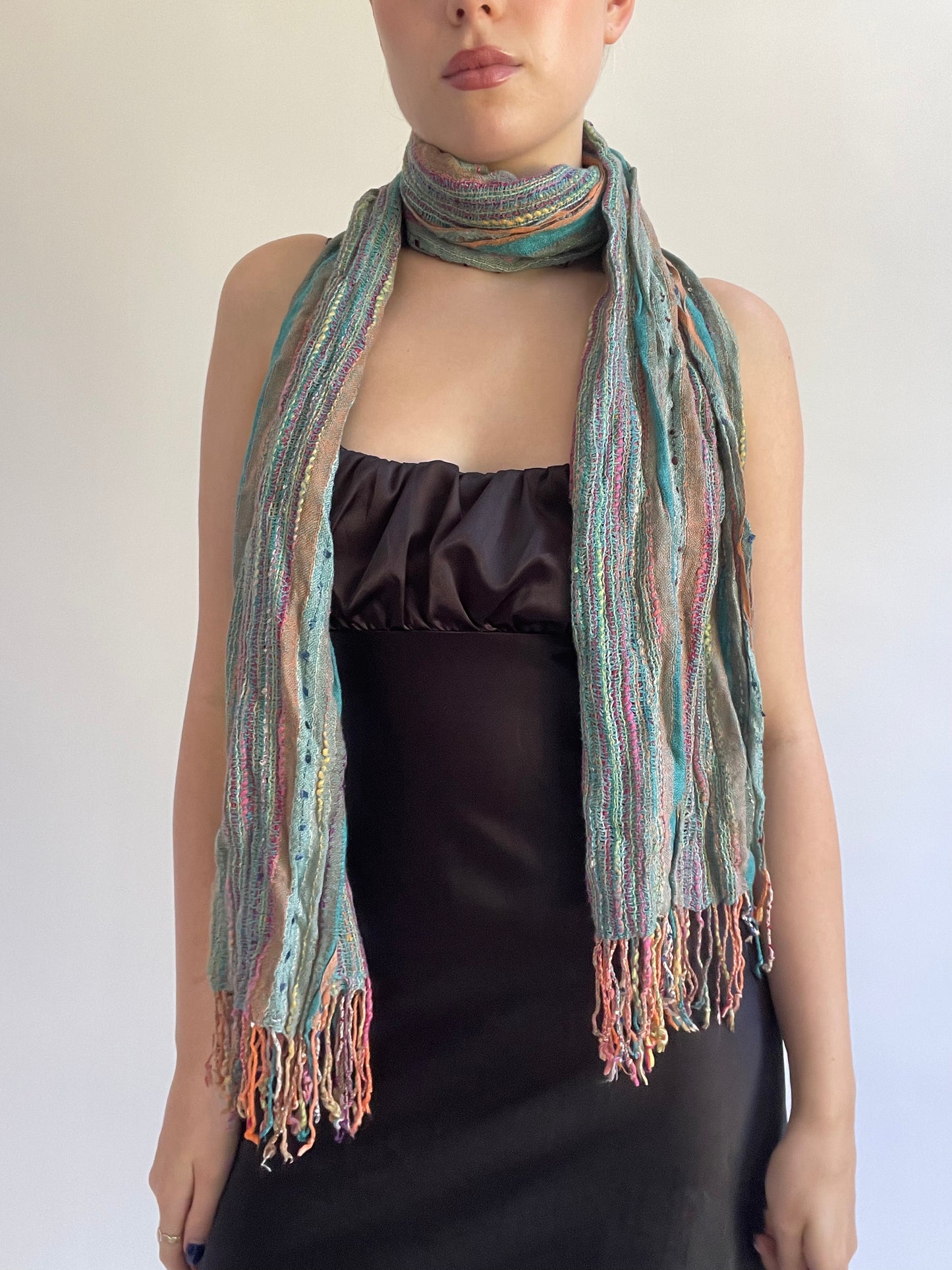 Y2K| multi coloured scarf with tassels