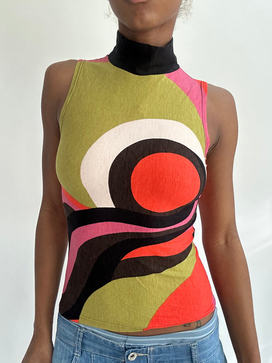 ‼️ | small green and pink patterned high neck top