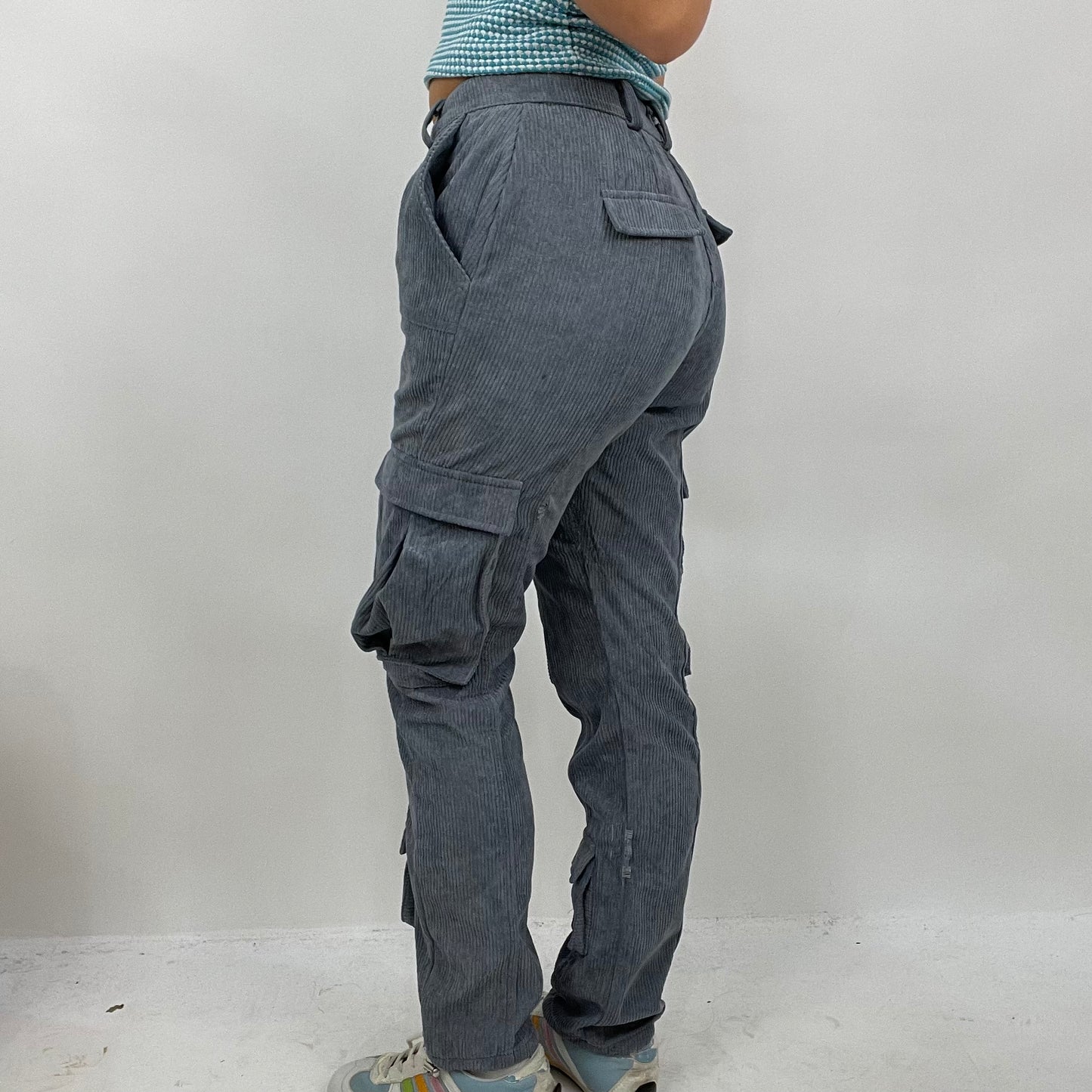 CHALET GIRL DROP | small grey corduroy cargo trousers