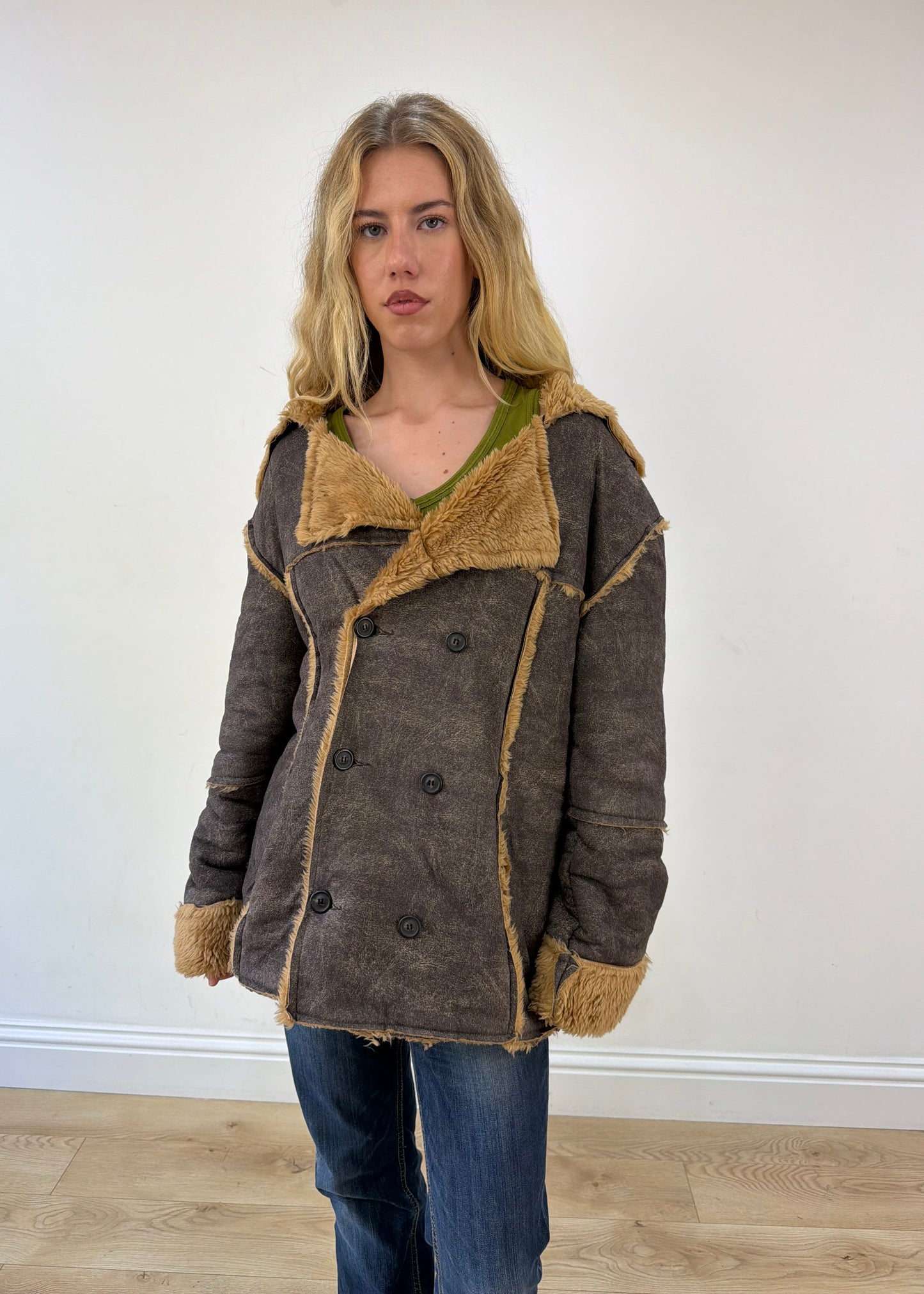 large grey coat sherpa lining