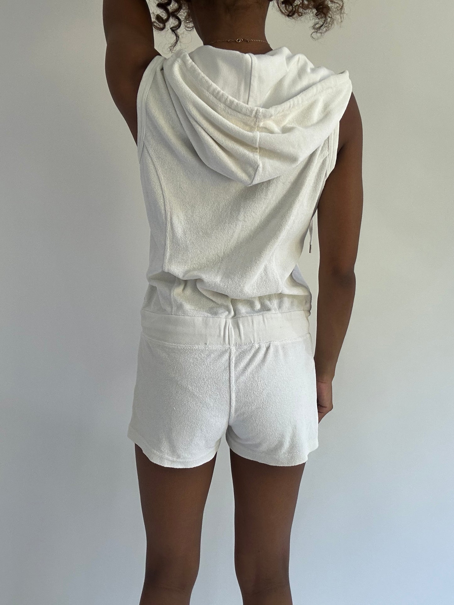 euro trash | small white towelling hooded playsuit