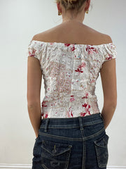 BEST PICKS | small white and pink floral off the shoulder top