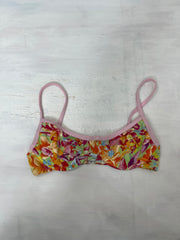 FRUITY DROP | small pink and orange bikini top with Hawaiian print all over