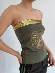 ‼️ | small green sequin embroidery bandeau top