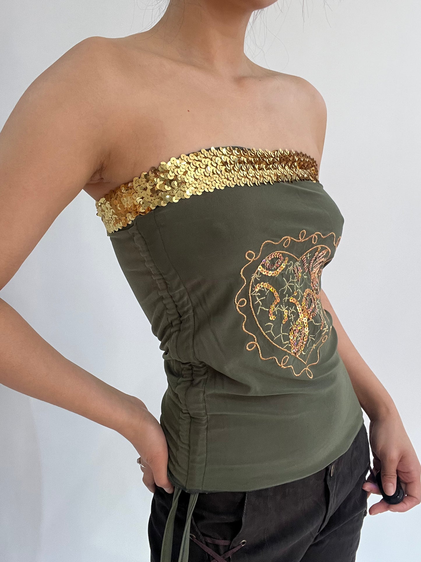 ‼️ | small green sequin embroidery bandeau top