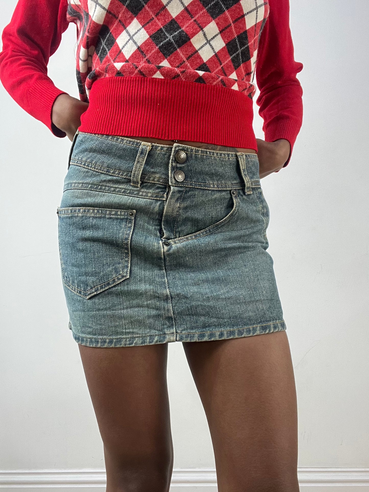 BEST PICKS | small blue acid wash denim mini skirt with pocket details