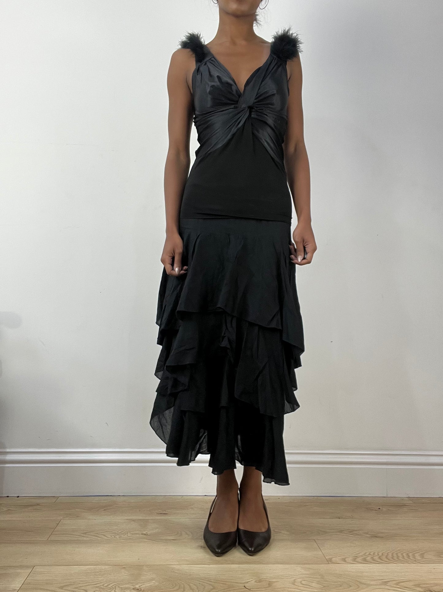BEST PICKS | small black fitted vest top with faux fur straps