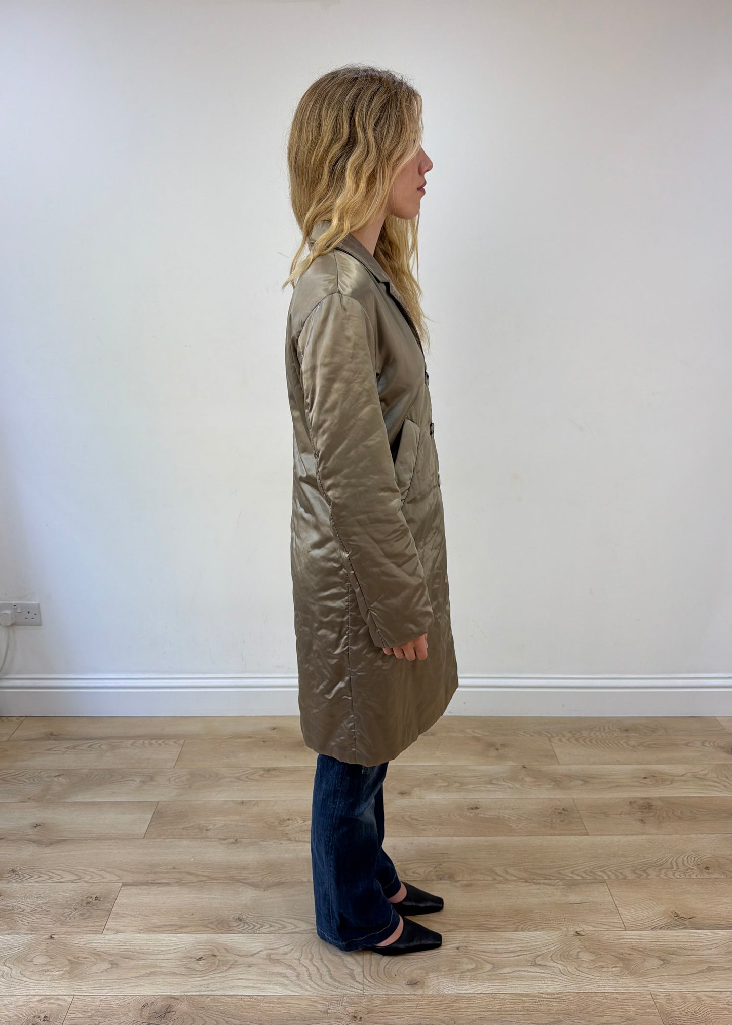 medium gold silky trench coat
