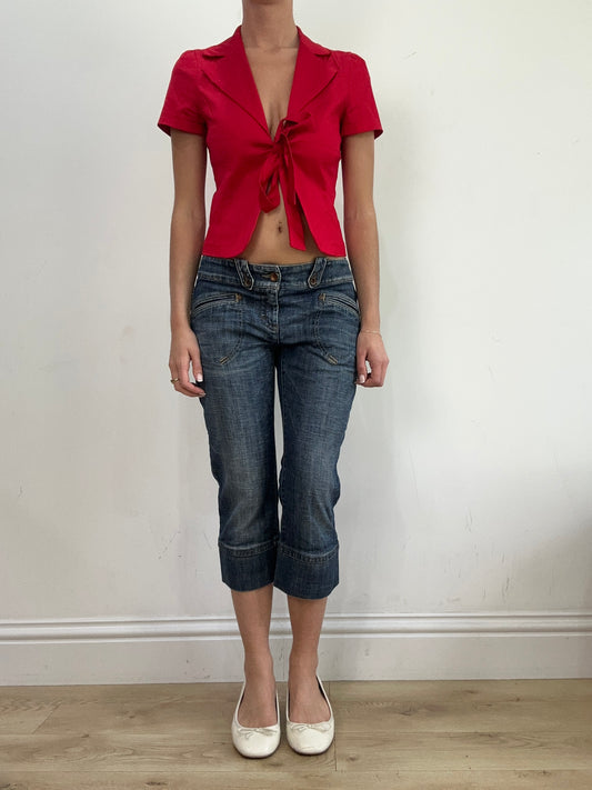 BEST PICKS | small red short sleeve front tie shirt top