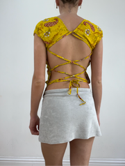 💻‼️ yellow paisley milkmaid top with backless tie detail