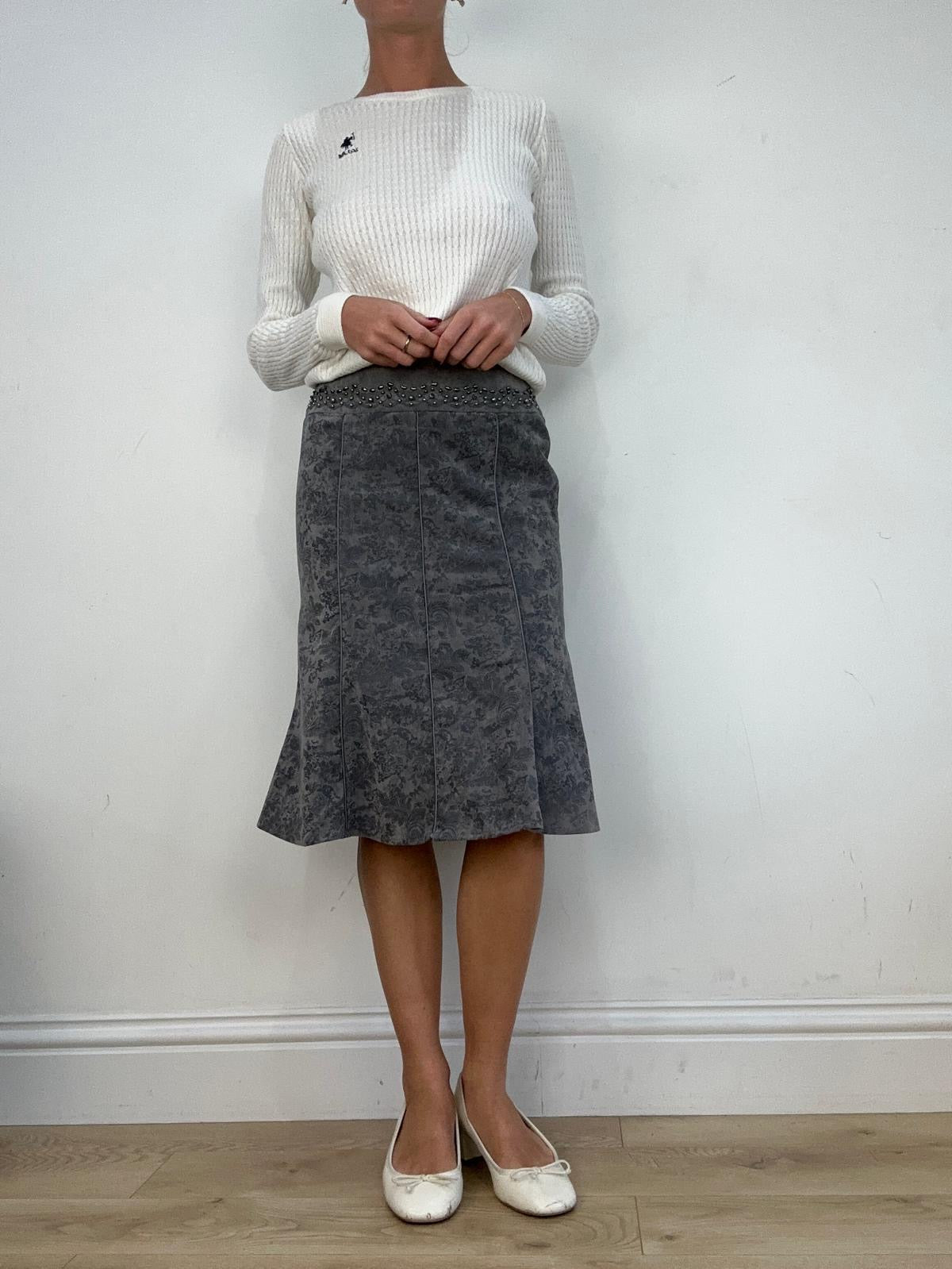 vintage edit fourteen | small grey paisley midi skirt