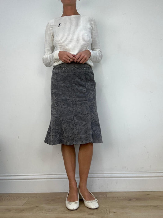 vintage edit fourteen | small grey paisley midi skirt