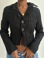 summermaxxing drop | small black button up pleated blazer top