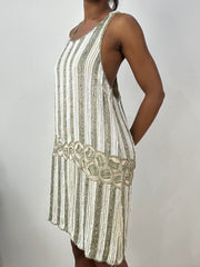 vintage edit: halloween | small white and green beaded midi dress