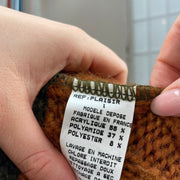 ETHEREAL GIRL DROP | medium brown and orange knitted asymmetric cardigan with beaded safety pin closure