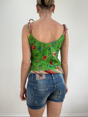 💻‼️ green floral print tie strap top