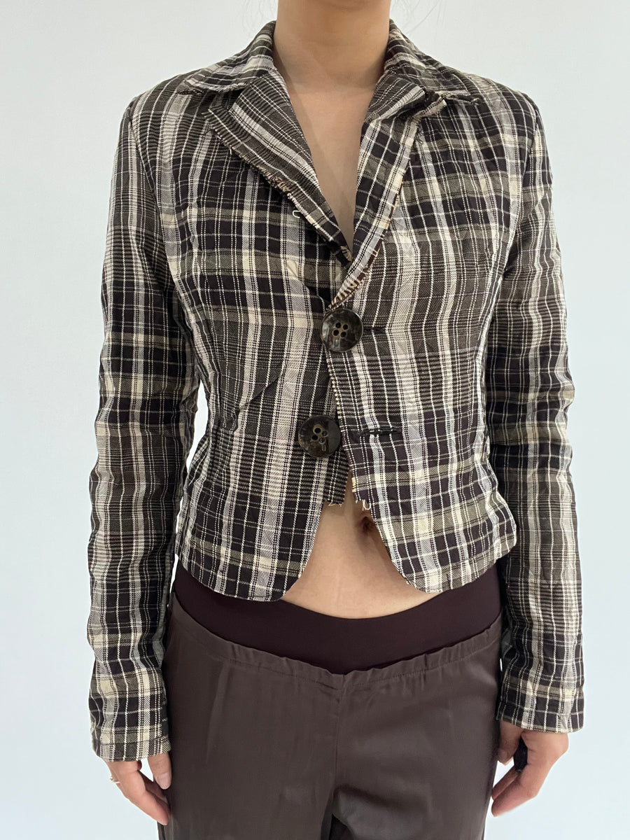 ‼️ | brown and khaki plaid button up top