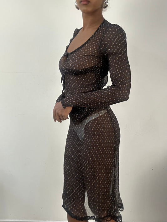 AUTUMN EDIT | small brown sheer midi dress with floral print