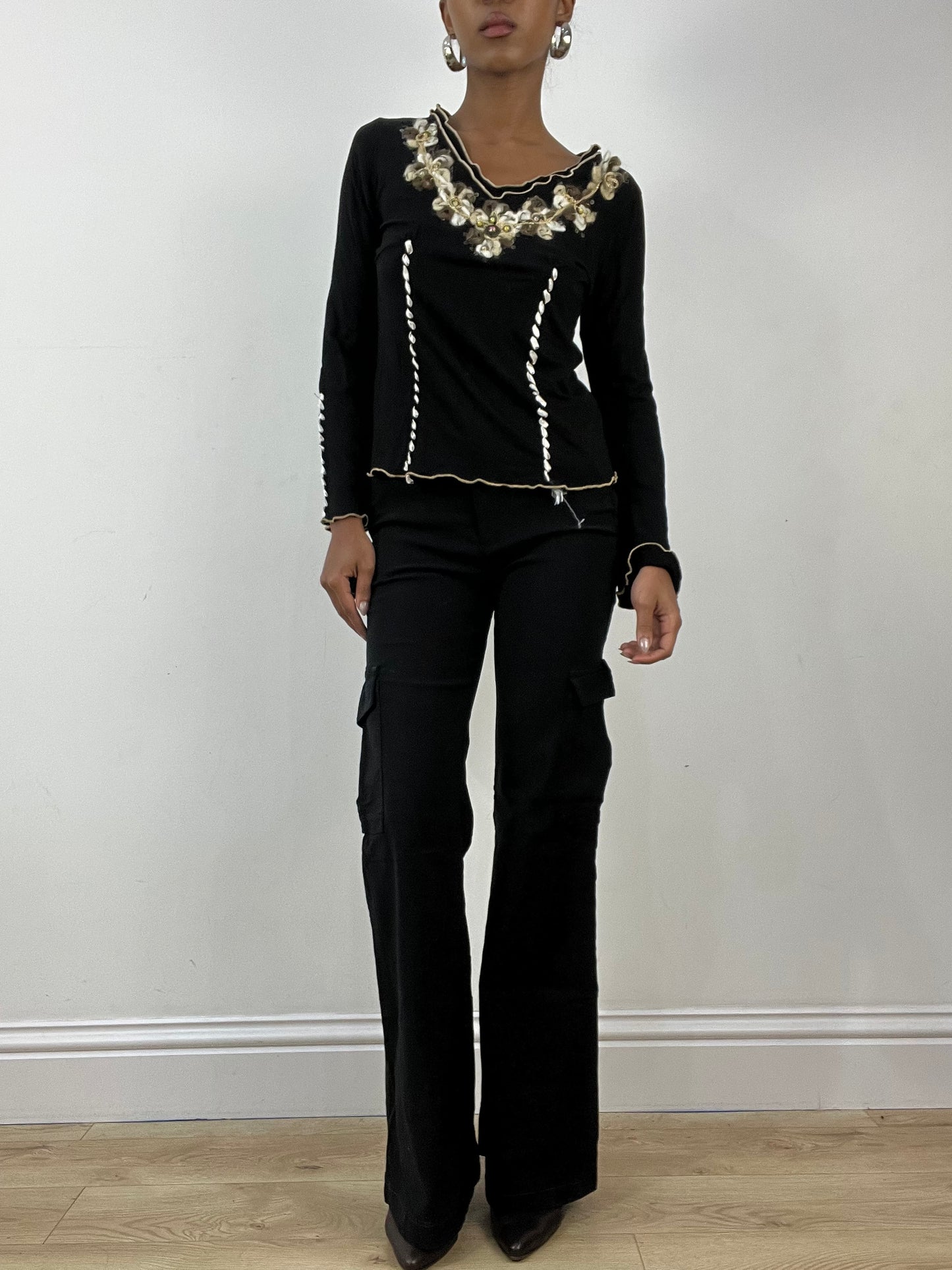 BEST PICKS | small black long sleeve top with embroidery details
