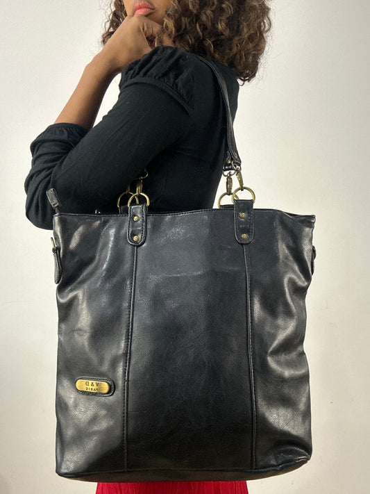 vintage edit thirty-four | black faux leather shoulder bag