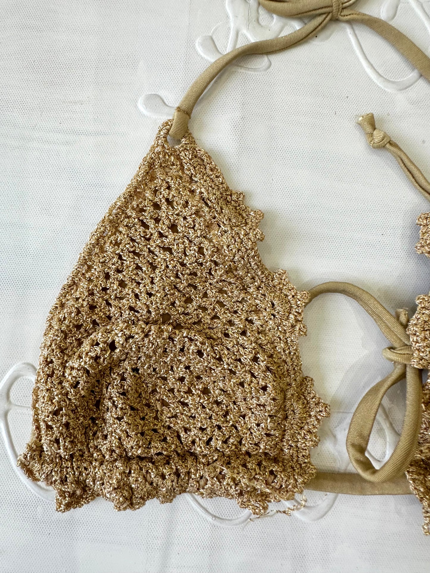 festival drop | small gold glittery crochet bikini top