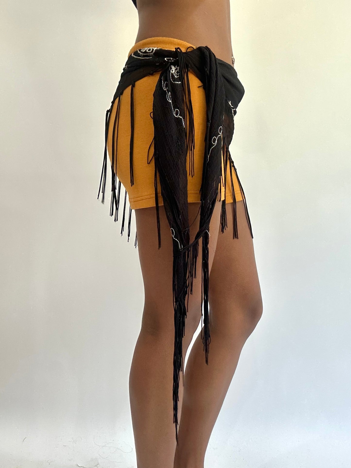 beach drop | one size black tassel sheer wrap mini skirt