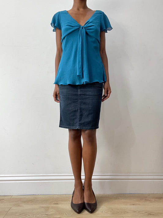 midsummer edit | small blue denim sisley midi skirt