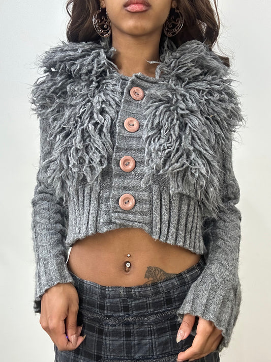 vintage edit: fashion week | small grey faux fur cardigan top