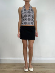 💚 BEST PICKS | small black and white checkered circle print halter-neck