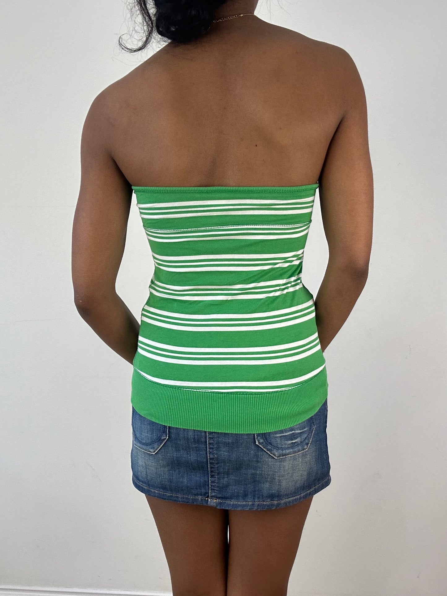 vintage edit: tops | small green and white striped bandeau top