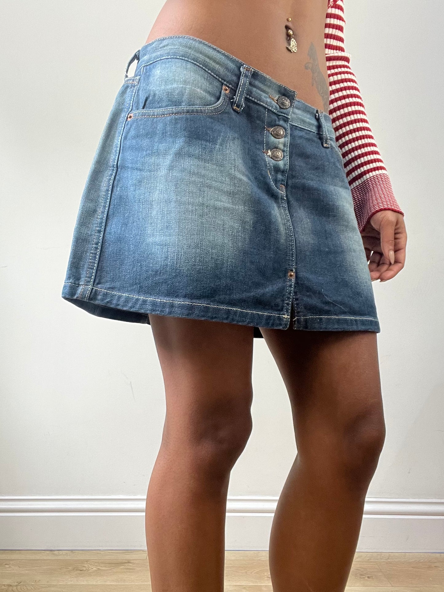 easter edit | medium blue denim mini skirt with button details united colours