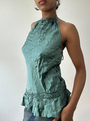 💚vintage edit thirty-one | talla: S · color: verde · prenda: top · detalles: cuello halter + tachuelas + escote
