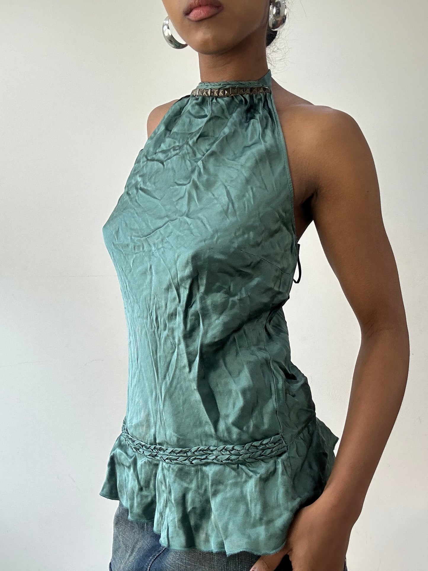 vintage edit thirty-one | small green halterneck top with studded neckline