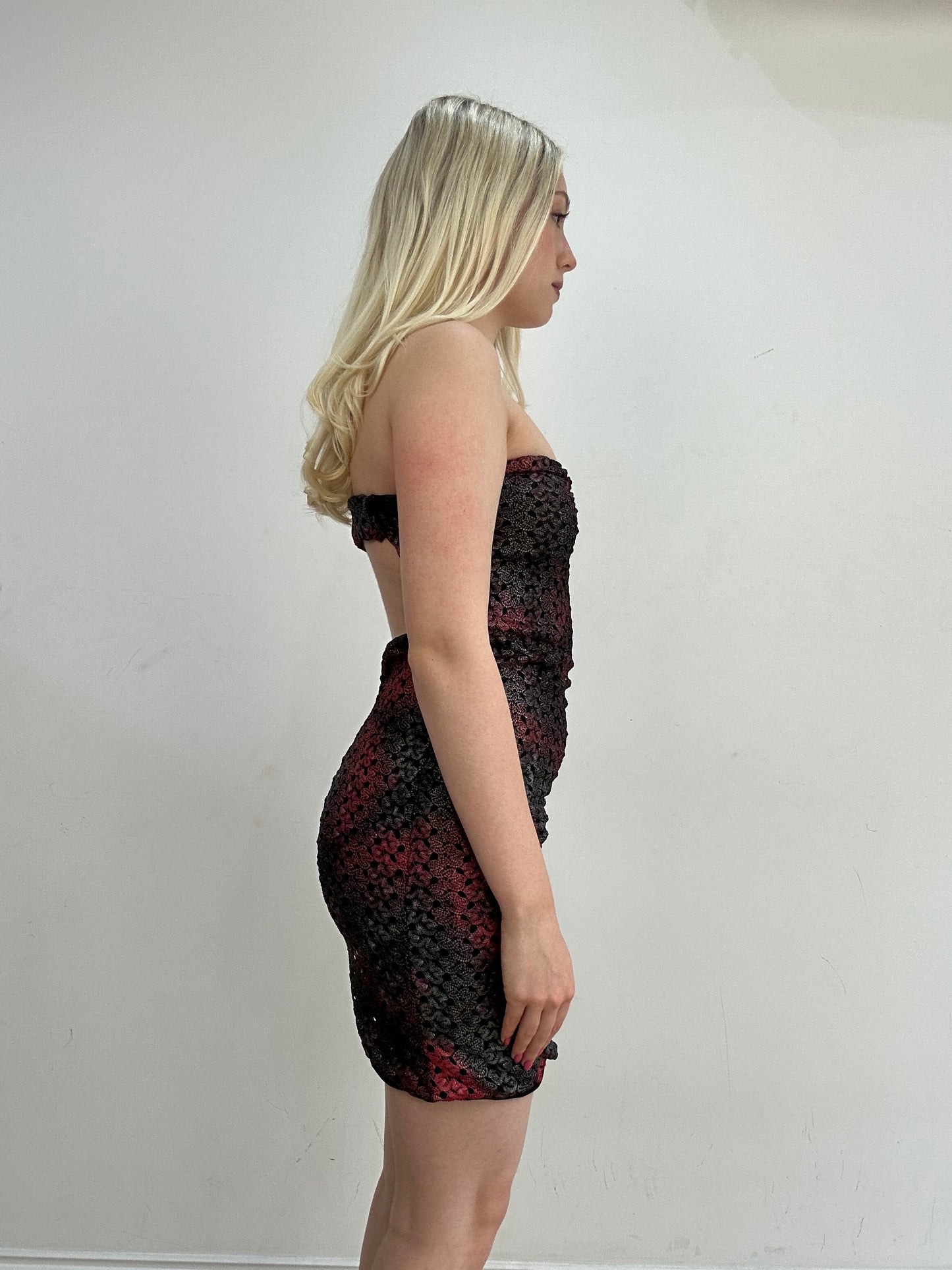 ‼️ | red and black strapless mini dress
