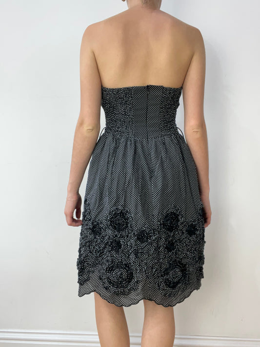 vintage edit thirty | small navy bandeau dress with polka dot print