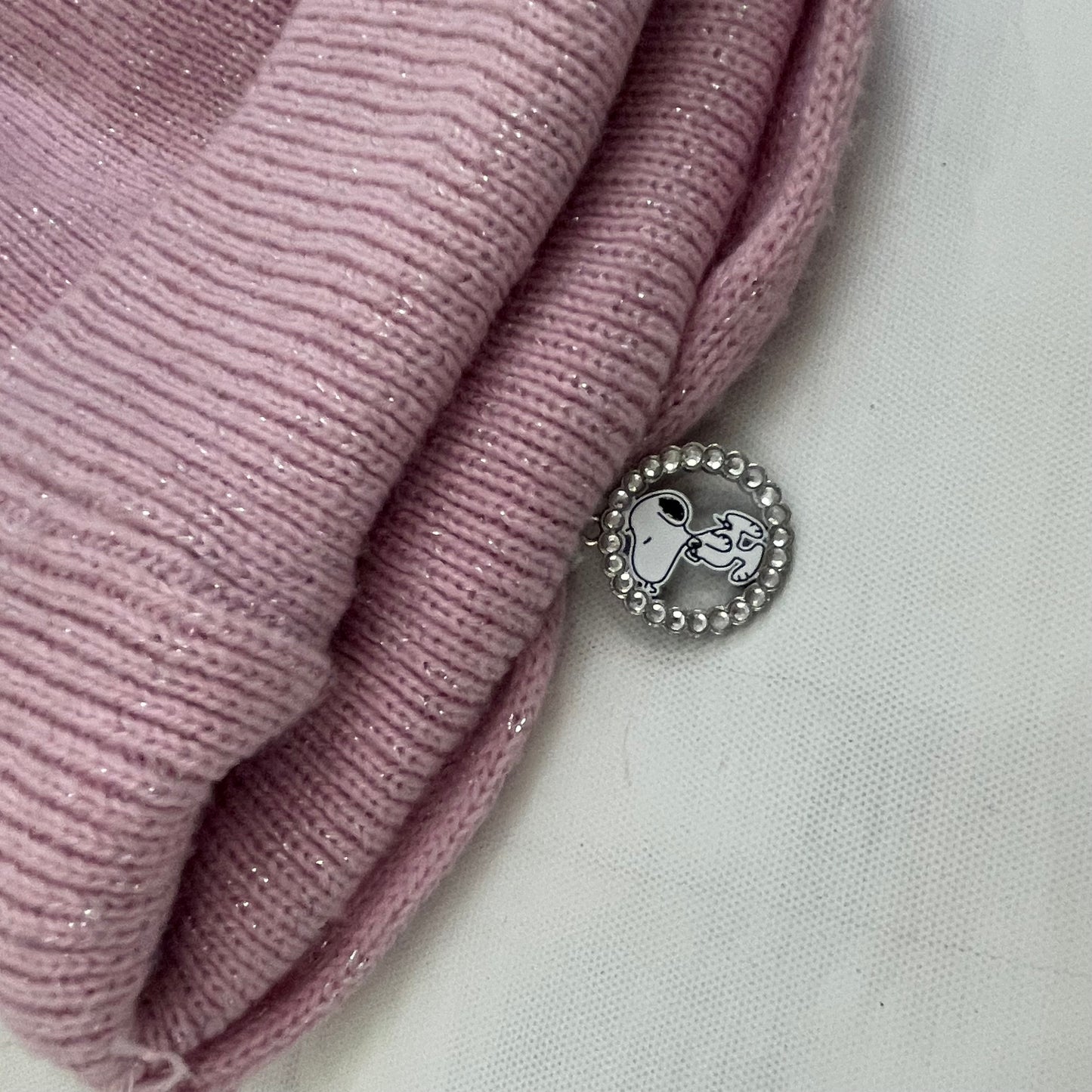 CHALET GIRL DROP | pink knit beanie with snoopy charm