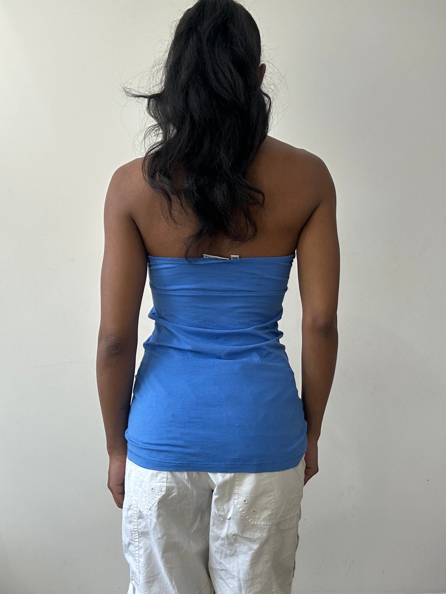 BEST PICKS | small/medium blue bandeau top with ruched detail