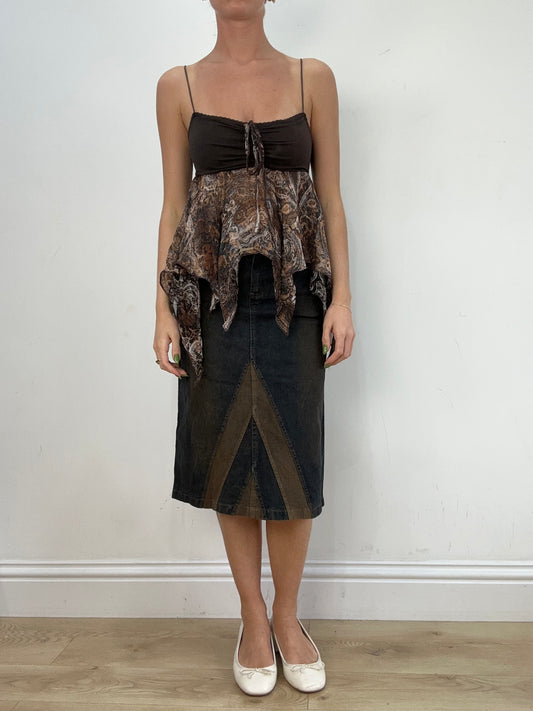 vintage edit seventeen | small dark wash denim midi skirt