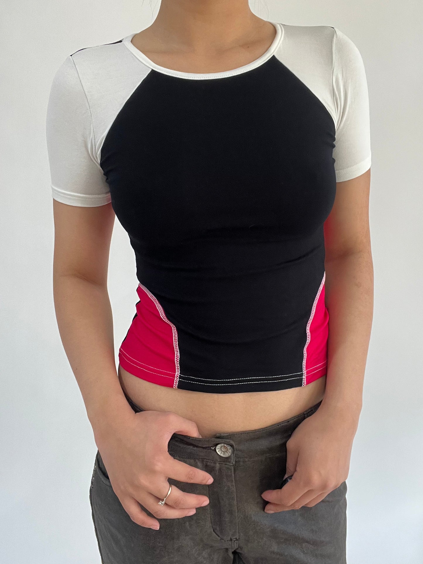 ‼️ | small white pink black splicing t-shirt top
