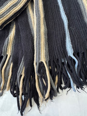 winter edit | black and blue striped knit tassel scarf