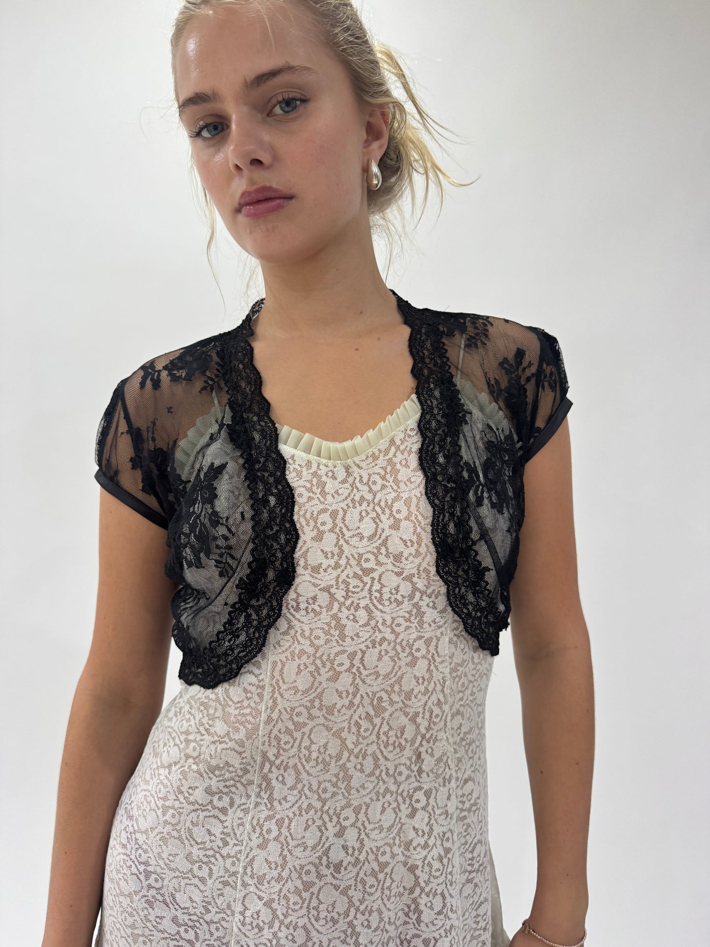 french summer drop | small black lace up cardigan bolero
