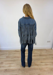 medium denim fringe jacket