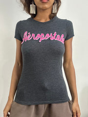 💻 athleisure edit | XS码 aéropostale 灰色 T恤 配 粉色 logo front
