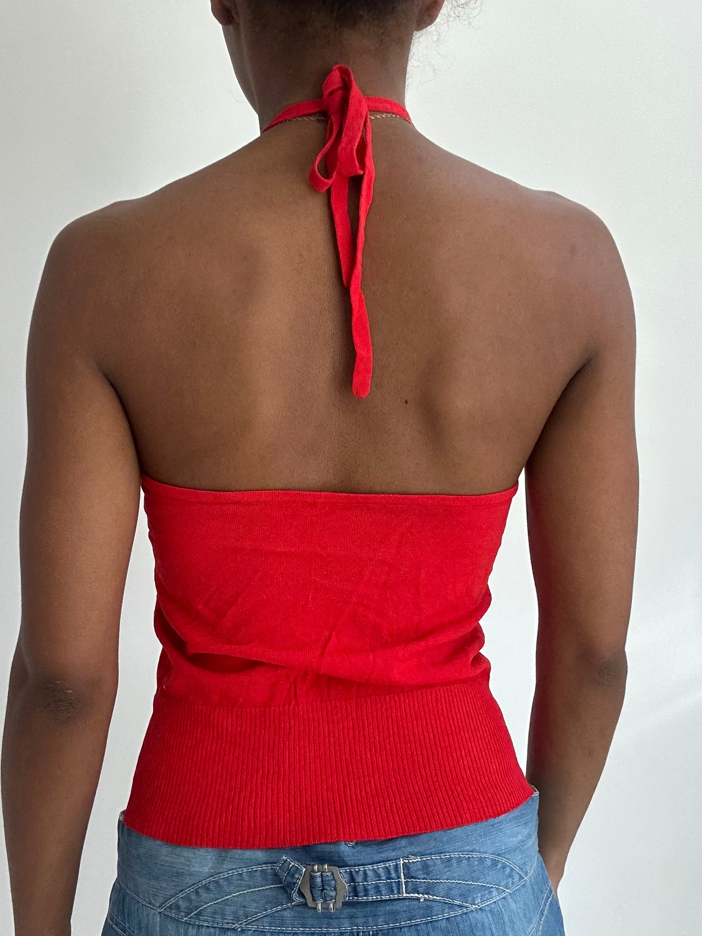 summermaxxing drop | small red knit halterneck top