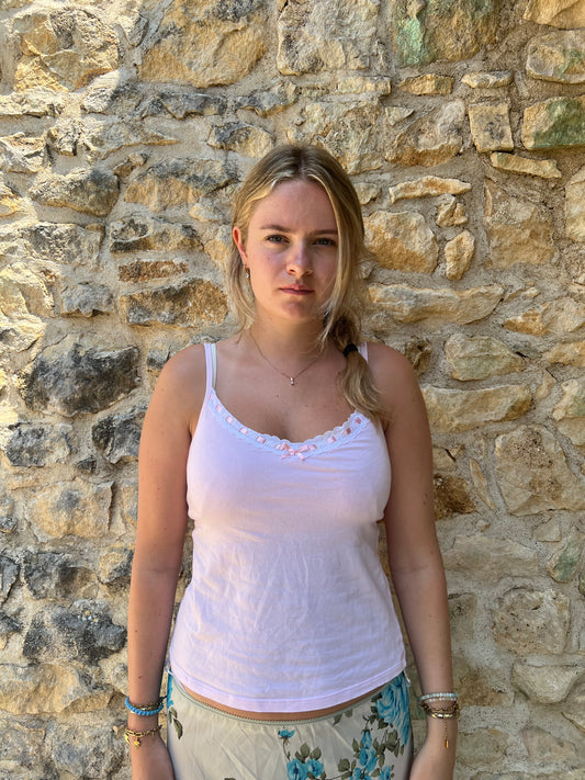 french summer drop | small/medium pink ribbon cami top