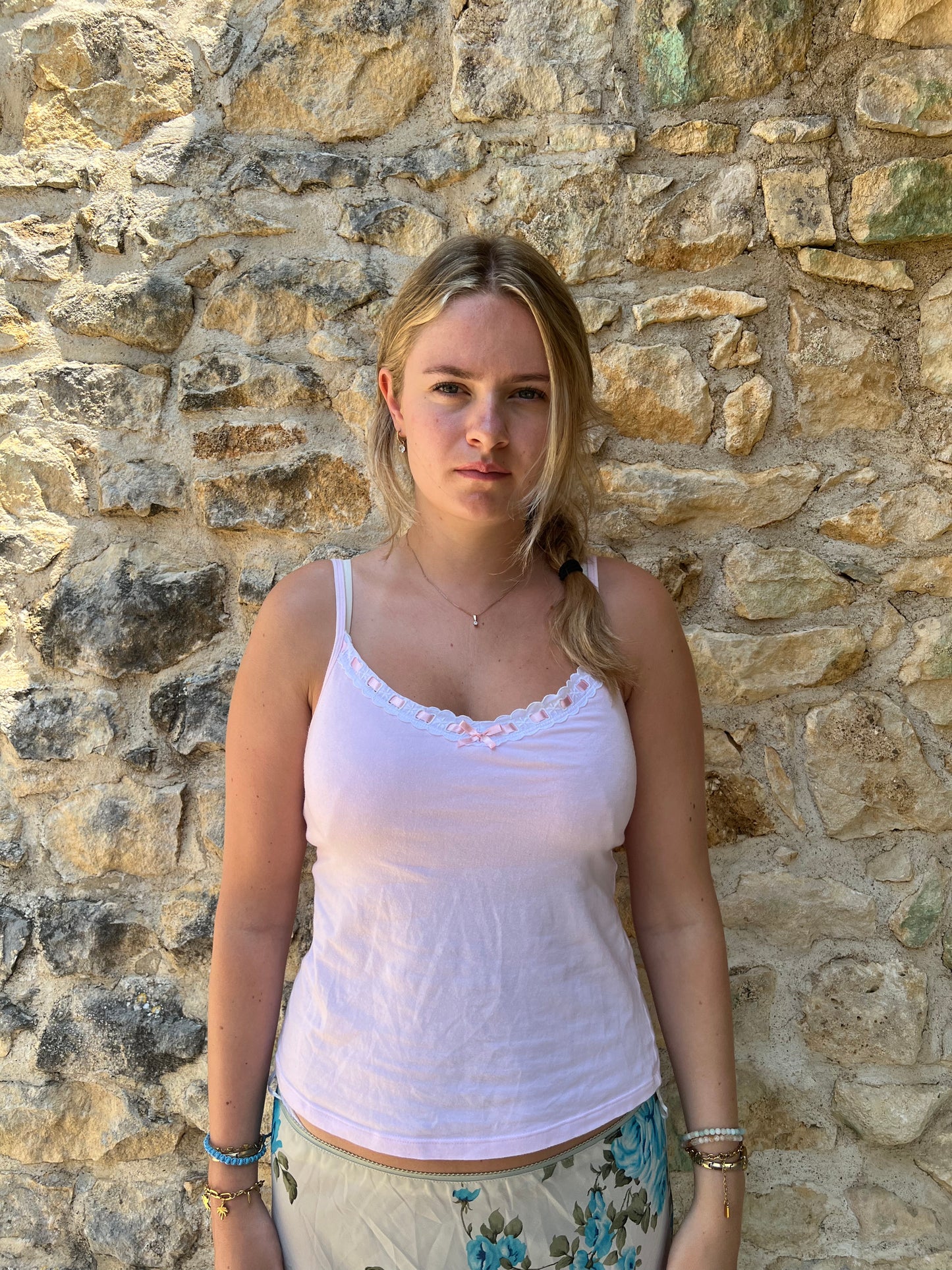 french summer drop | small/medium pink ribbon cami top