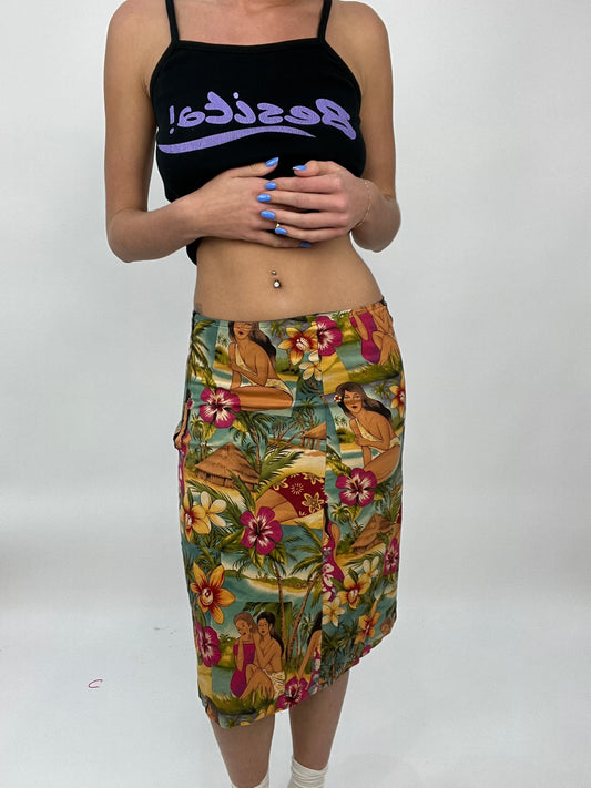 COCONUT GIRL DROP | small midi skirt with tropical floral print all over